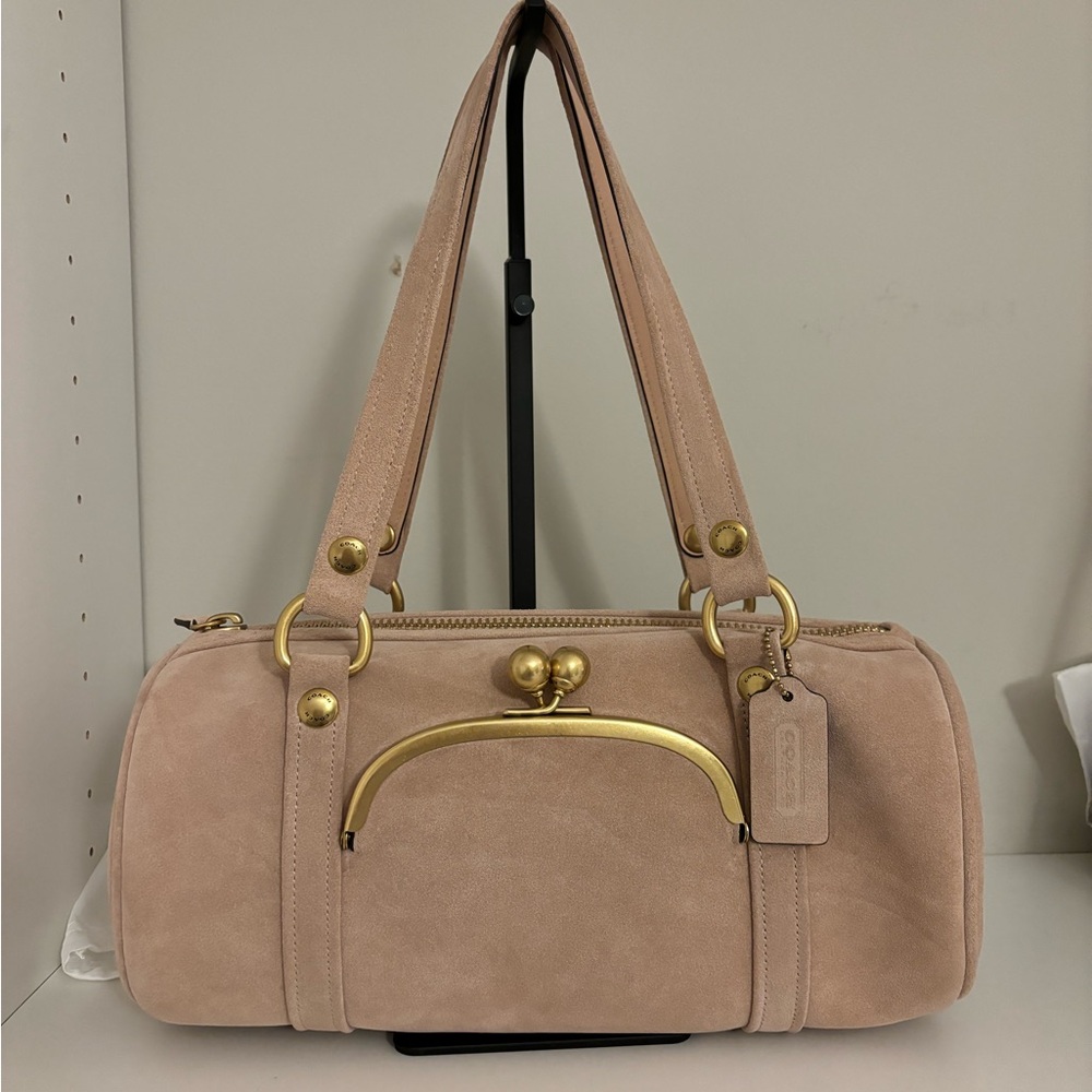 Coach Suede Runway Kisslock Barrel Bag in Pink